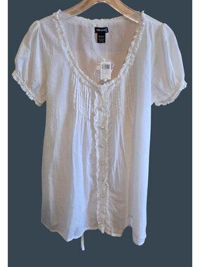 White Short Sleeve Pintuck Blouse 100% Cotton vintage